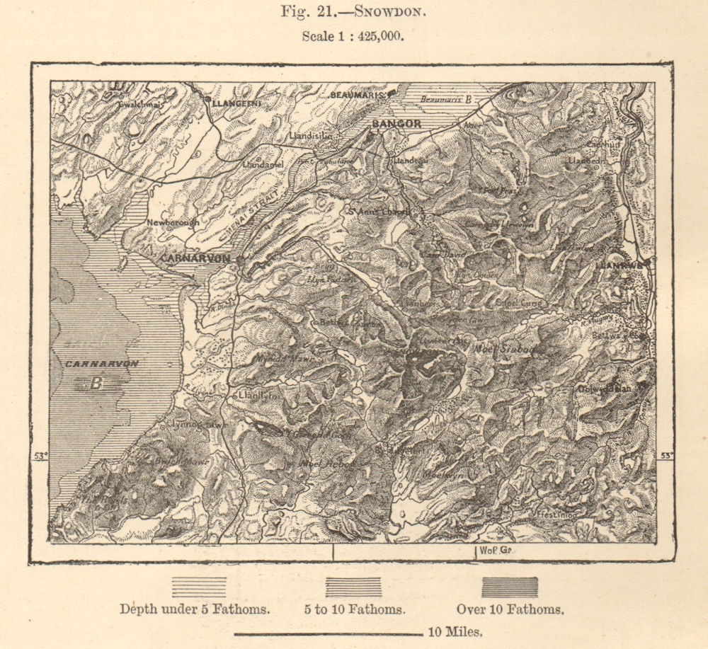 North Snowdonia. Menai Strait Anglesey Caernarfon Gwynedd. Sketch map 1885